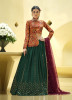 Dark Green & Orange Chinon Silk Embroidery & Sequins-Work Party-Wear Stylish Lehenga Choli