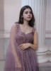 Dark Mauve Chinon Thread, Embroidery & Sequins-Work Party-Wear Gown With Dupatta