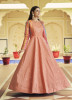 Light Salmon Cotton Printed & Embroidered Party-Wear Gown With Jacket