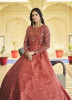 Salmon Cotton Printed & Embroidered Party-Wear Gown With Jacket