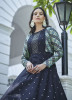 Dark Blue Cotton Embroidery & Sequins-Work Party-Wear Gown With Jacket