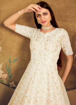 White Net Floor-Length Gown