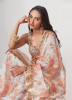 White Organza Digitally Printed Party-Wear Saree With Sequins-Work