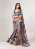 Sea Blue Organza Digitally Printed Party-Wear Saree With Sequins-Work