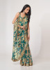 Teal Blue Organza Digitally Printed Party-Wear Saree With Sequins-Work