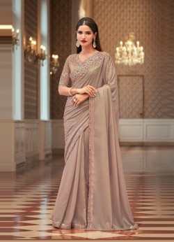 Dusty Pink Georgette Embroidered Party-Wear Saree