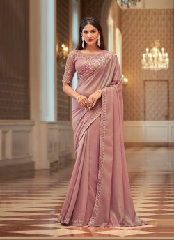 Pink Georgette Embroidered Party-Wear Saree