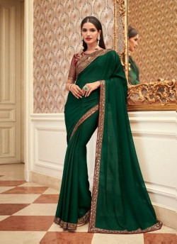 Green Georgette Embroidered Party-Wear Saree