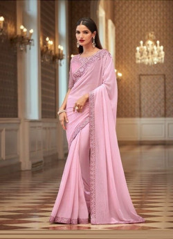 Light Pink Georgette Embroidered Party-Wear Saree
