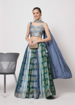 Multicolor Chinon Silk Print With Embroidery & Sequins-Work Party-Wear Stylish Lehenga Choli