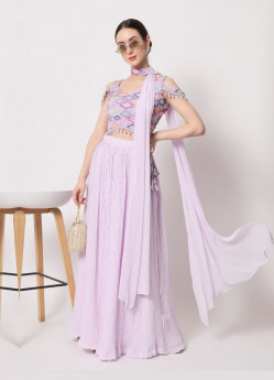 Light Lavender Crushed Georgette Embroidered Party-Wear Stylish Lehenga Choli