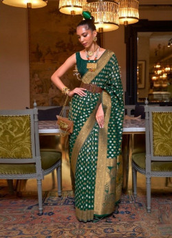 Green Silk Khadi Copper Zari Weaving Party-Wear Saree