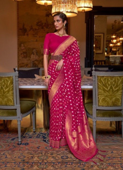 Purple Red Silk Khadi Copper Zari Weaving Party-Wear Saree
