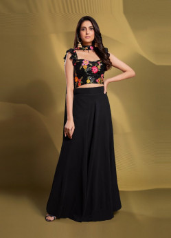 Black Georgette Party-Wear Readymade Lehenga Choli With Embellished Blouse