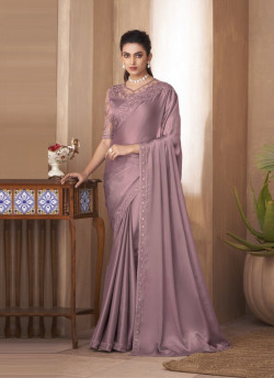 Pink Silk Embroidered Party-Wear Saree