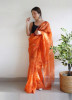 Orange Organza Digitally Printed Party-Wear Boutique-Style Saree