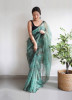 Light Teal Green Organza Digitally Printed Party-Wear Boutique-Style Saree