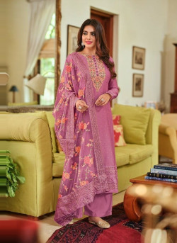 Hot Pink Viscose Silk With Thread-Work Straight-Cut Salwar Kameez