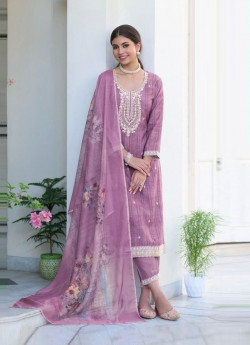 Lilac Silk Cotton Digitally Printed Party-Wear Pant-Bottom Readymade Salwar Kameez