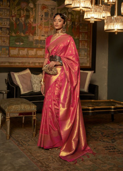 Dark Pink Silk Party-Wear Saree With Zari Weaving