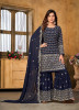 Blue Georgette Embroidered Party-Wear Gharara-Bottom Salwar Kameez