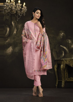 Pink Chinon Digitally Printed Party-Wear Straight-Cut Salwar Kameez