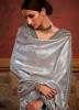 Light Steel Blue Dola Silk Embroidered Party-Wear Saree