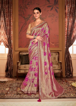 Purple Dola Silk Embroidered Party-Wear Saree