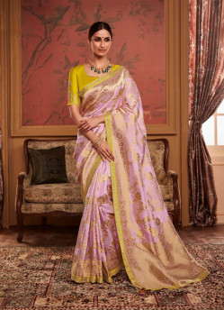 Light Pink Dola Silk Embroidered Party-Wear Saree