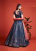 Navy Blue Georgette Sequins-Work Lehenga Choli For Evening Party & Occasions