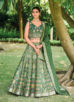 Green Silk Wedding-Wear Readymade Bridal Lehenga Choli