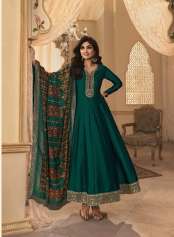 Green Bhagalpuri Silk Anarkali/Gown