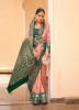 Salmon & Green Patola Silk Printed Saree For Traditional / Religious Occasions