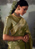 Olive Green Organza Silk Party-Wear Saree With Jacquard Weaving