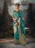 Teal Blue Organza Silk Party-Wear Saree With Jacquard Weaving