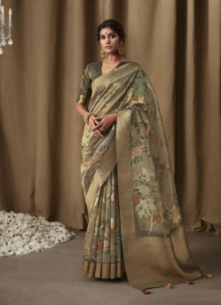 Warm Gray Banarasi Tissue Weaving Jacquard Saree For Traditional / Religious Occasions