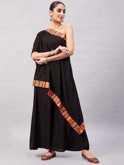 Black & Yellow One Shoulder A-Line Kurta with Palazzos