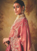 Light Coral Kanjivaram Silk Tissue Hand Embroidered Wedding-Wear Saree