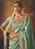 Light Mint Green Kanjivaram Silk Tissue Hand Embroidered Wedding-Wear Saree