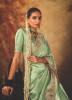 Light Green Kanjivaram Silk Tissue Hand Embroidered Wedding-Wear Saree