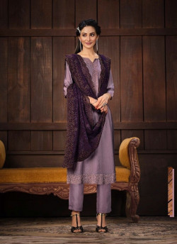 Lilac Silk Georgette Stone-Work Party-Wear Pant-Bottom Salwar Kameez
