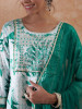White & Green Floral Printed Thread Work A- Line Kurta & Trousers with Dupatta