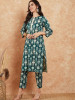 Ethnic Motifs Printed Pure Cotton Straight Kurta with Trousers