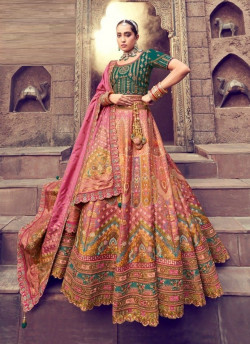Pink Banarasi Silk Handwork Wedding-Wear Bridal Lehenga Choli