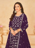 Dark Purple Georgette Embroidered Floor-Length Salwar Kameez For Traditional / Religious Occasions