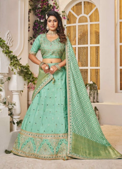 Light Mint Green Viscose Embroidered Wedding-Wear Lehenga Choli