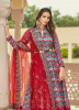Red & Sea Blue Pure Dola Jacquard Digitally Printed Party-Wear Readymade Gown With Dupatta