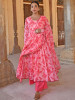 Women Peach Georgette Floral Print Kurta with Flared Palazzo and Dupatta