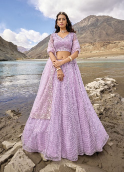 Lilac Pure Net Sequins-Work Wedding-Wear Stylish Lehenga Choli