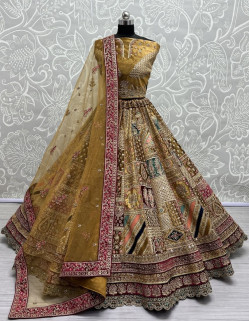 Golden Brown Velvet Handwork Wedding-Wear Bridal Lehenga Choli
